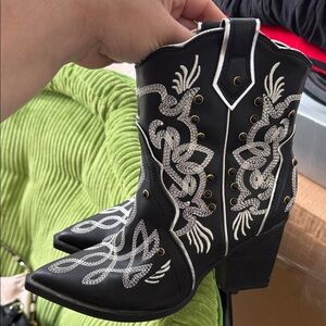 Elegant Black Embroidered Ankle Booties